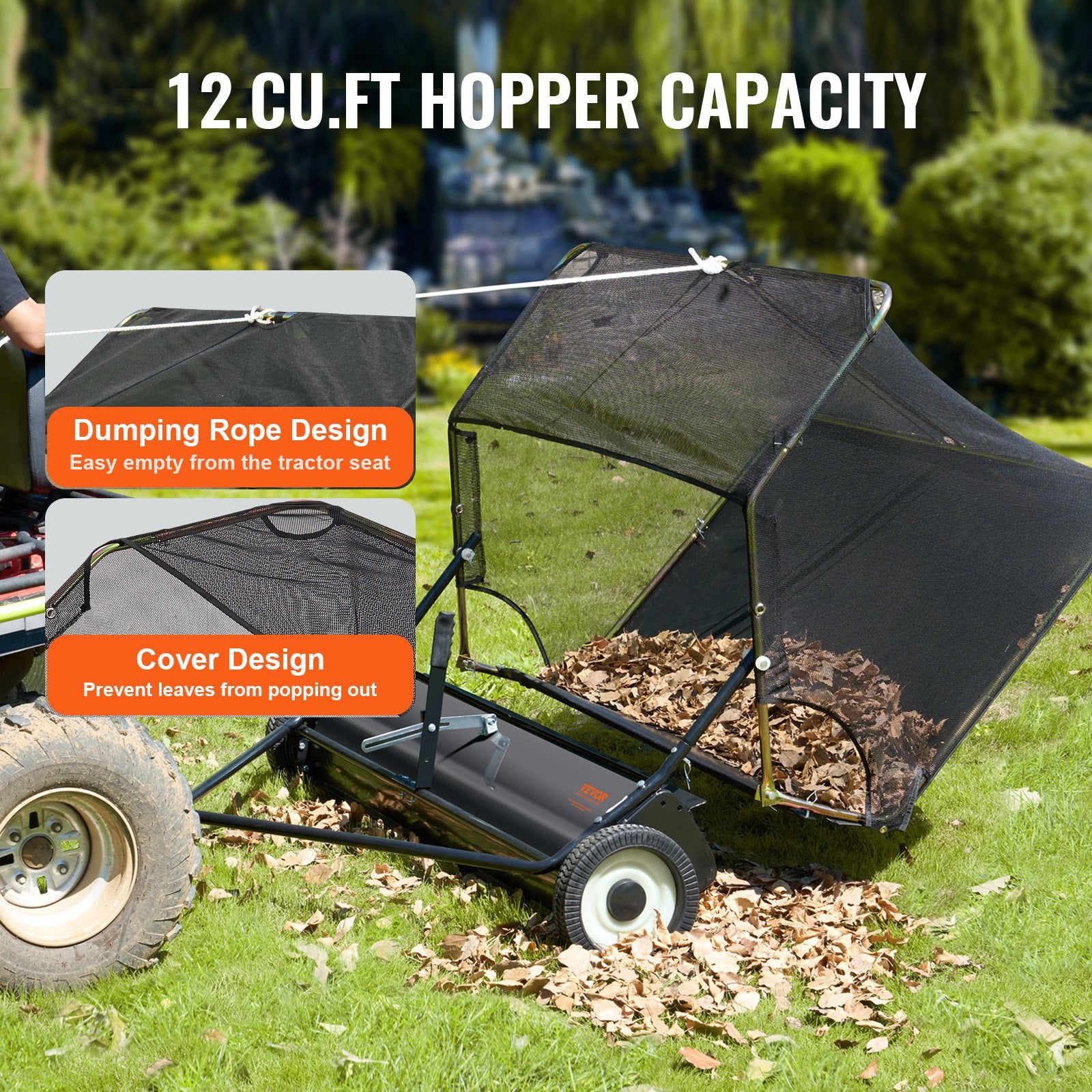 106.6 cm Lawn Sweeper Tow Behind, 12 cu.ft. Large Pull Behind Grass Sweeper, Heavy Duty Leaf & Grass V952-TCSCPQSQHS12E5UTUV0