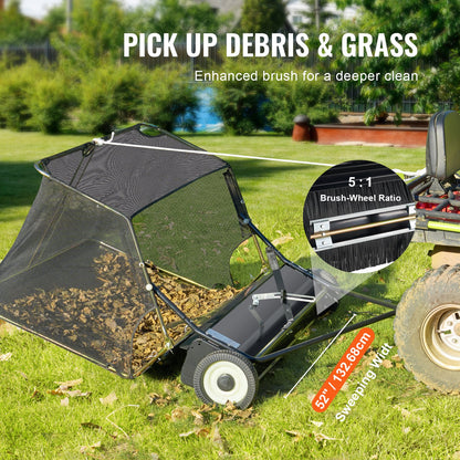 Tow-Behind Lawn Sweeper 132cm Leaf Yard Collector 26 cu.ft. Adjustable V952-TCSCPQSQHS26FYZTRV0