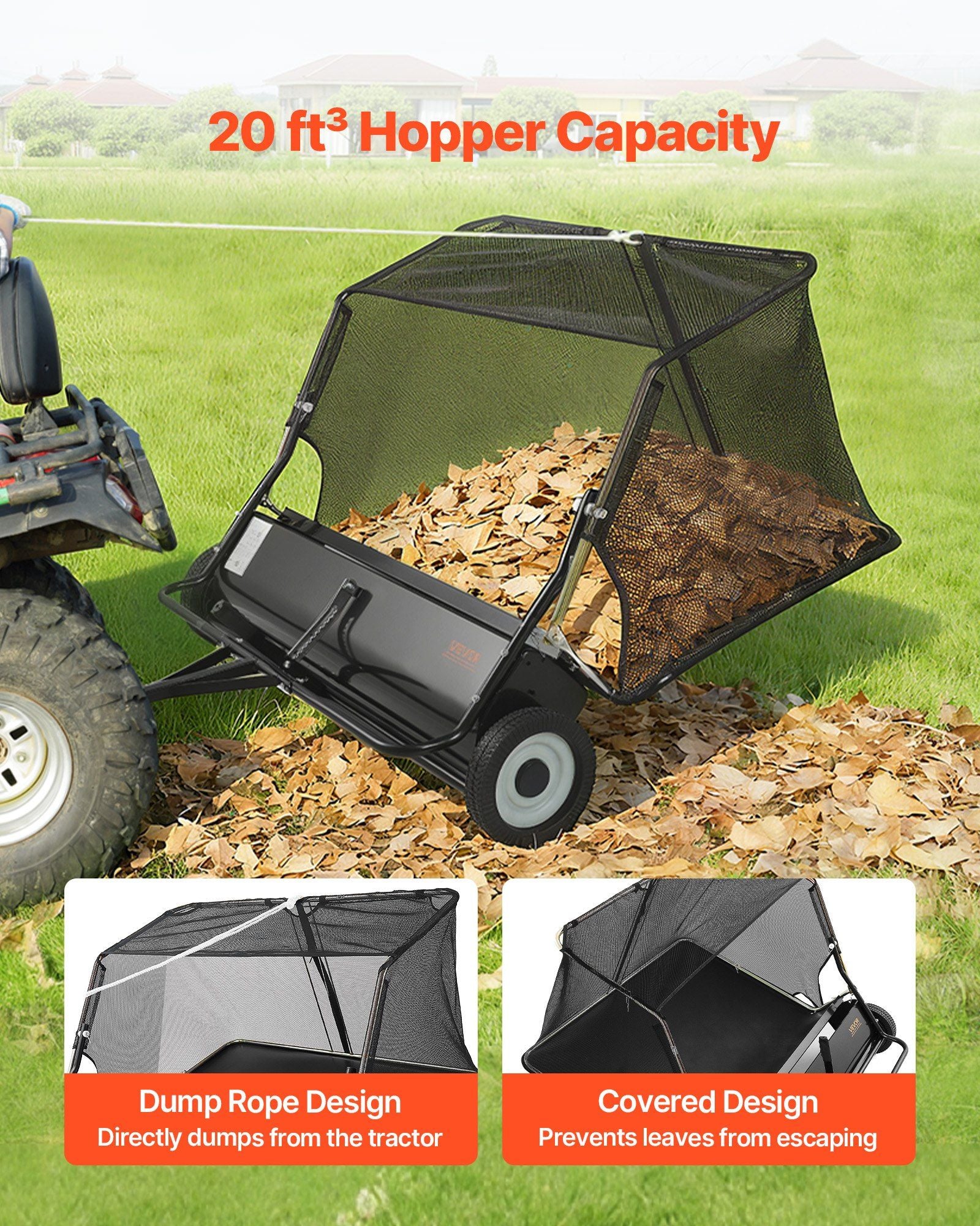 Tow Behind Lawn Sweeper, 122cm Pull Behind Yard Sweeper, 26 cu. ft Hopper Bag Capacity, Leaf & Grass V952-TCSCPQSQHS489BP0X001V0