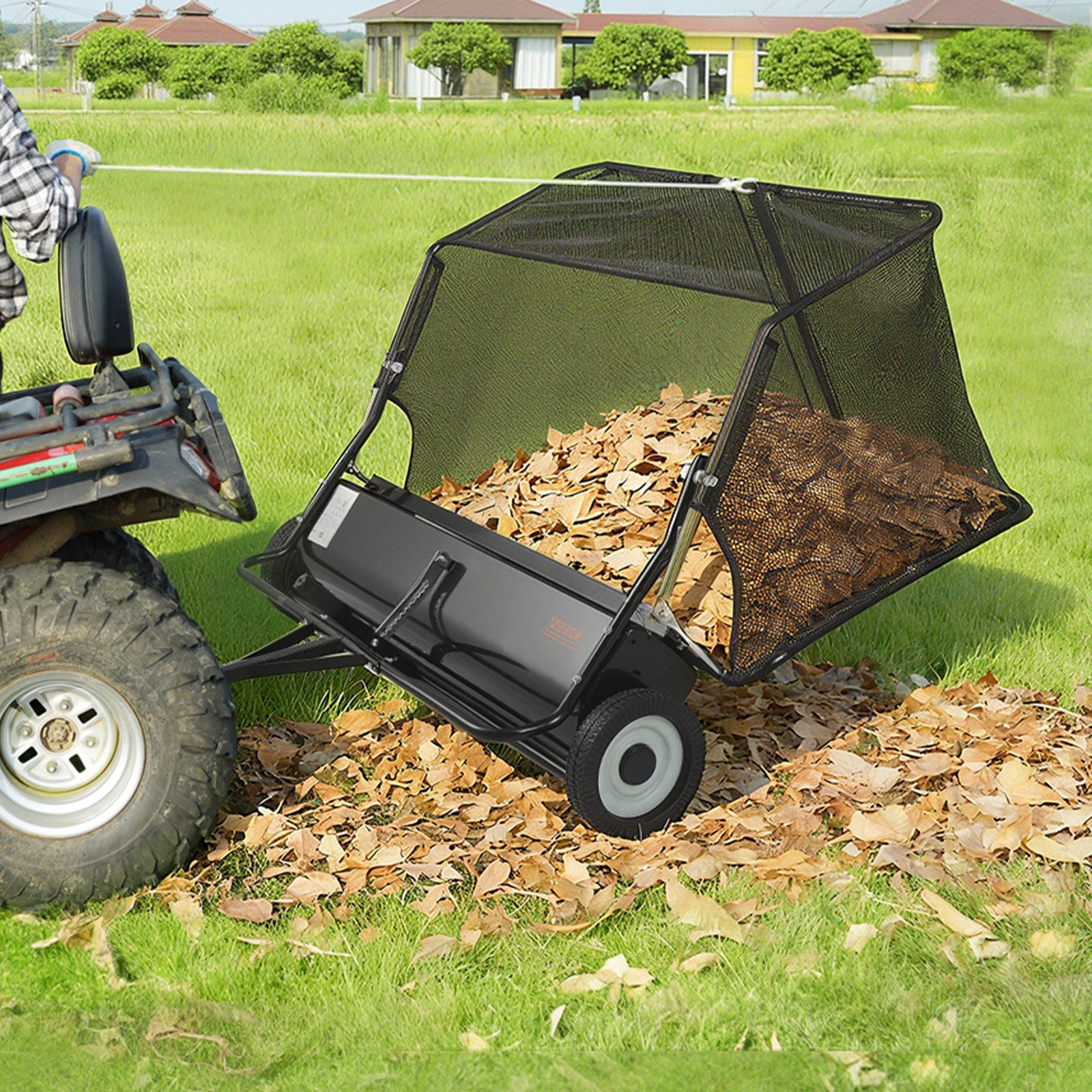 Tow Behind Lawn Sweeper, 122cm Pull Behind Yard Sweeper, 26 cu. ft Hopper Bag Capacity, Leaf & Grass V952-TCSCPQSQHS489BP0X001V0