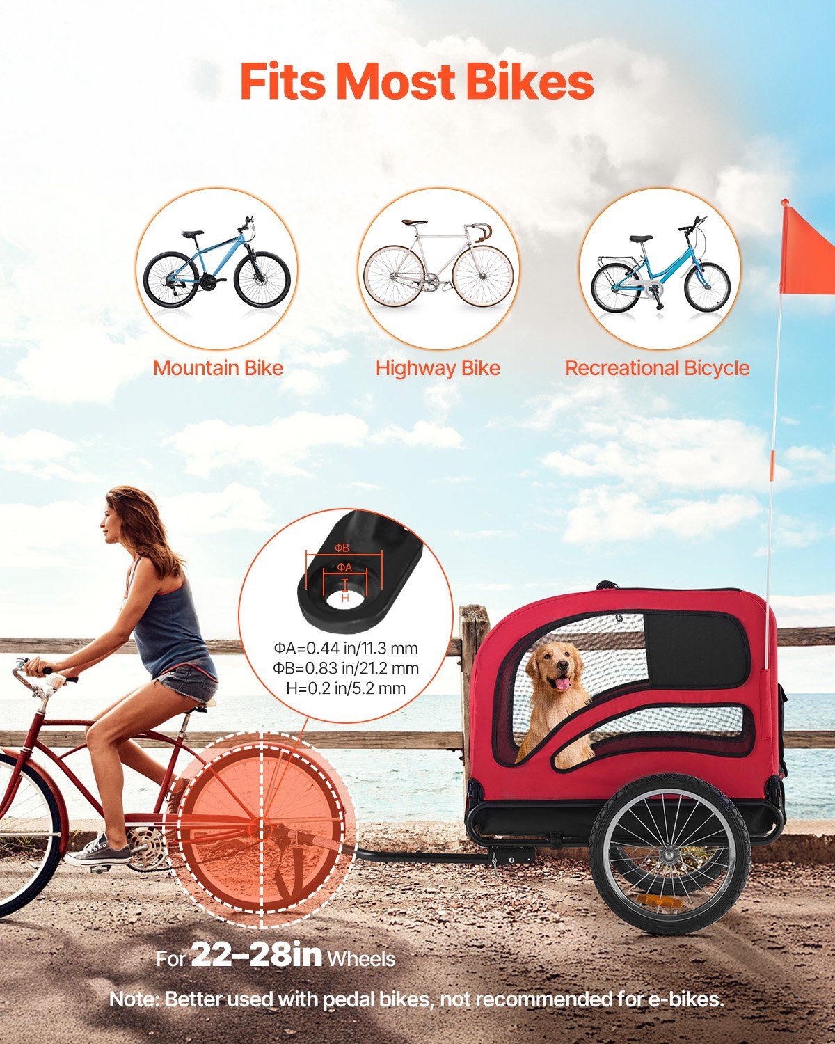 Dog Bike Trailer, Supports up to 45 kg, Pet Cart Bicycle Carrier for Small & Large Dogs, Easy Folding Frame V952-TCSCWZXCTC10QAEQQ001V0