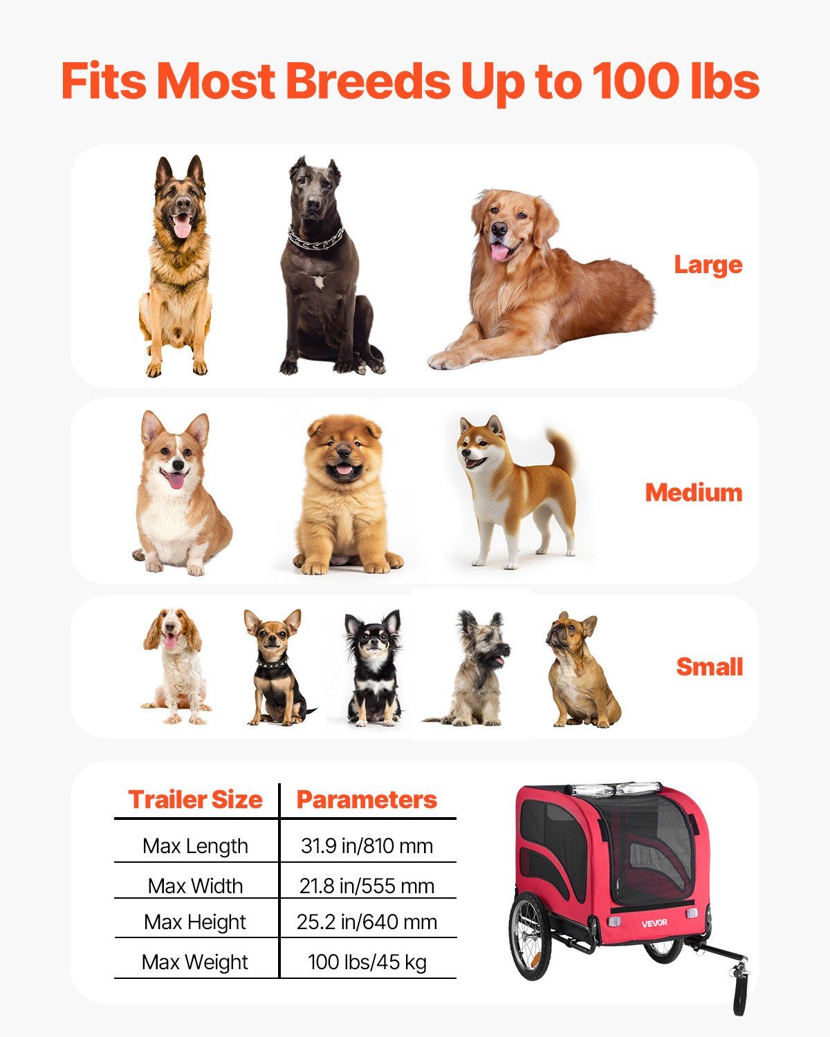 Dog Bike Trailer, Supports up to 45 kg, Pet Cart Bicycle Carrier for Small & Large Dogs, Easy Folding Frame V952-TCSCWZXCTC10QAEQQ001V0