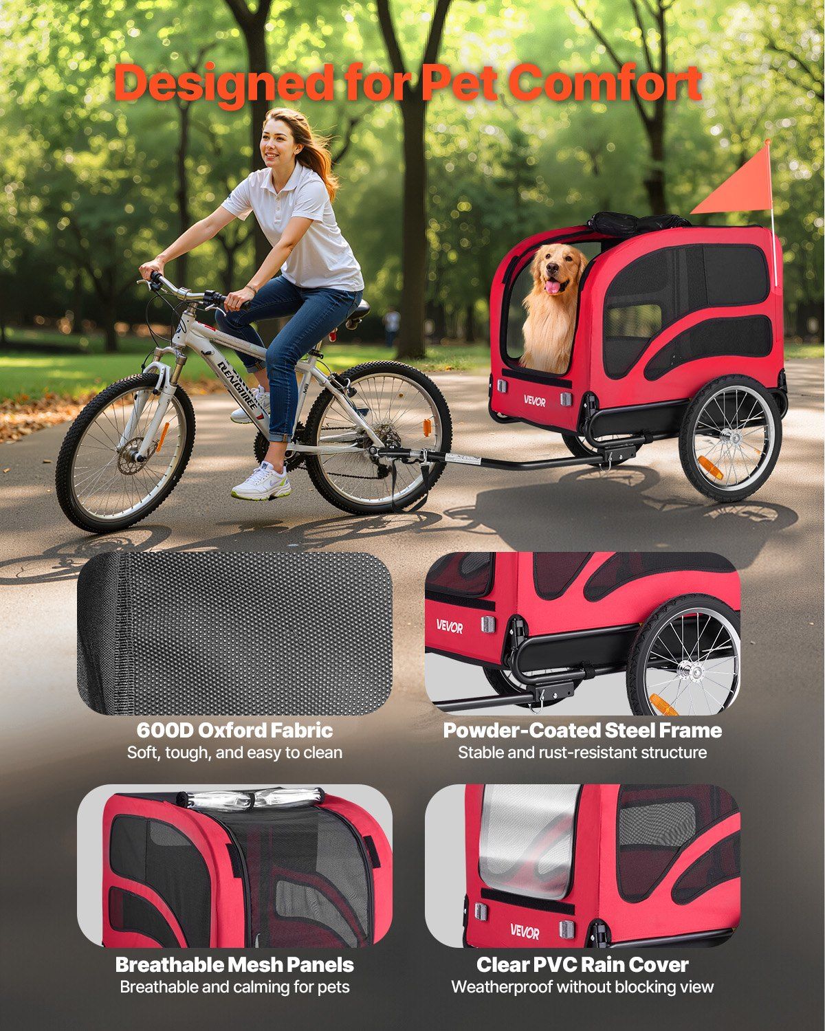 Dog Bike Trailer, Supports up to 45 kg, Pet Cart Bicycle Carrier for Small & Large Dogs, Easy Folding Frame V952-TCSCWZXCTC10QAEQQ001V0
