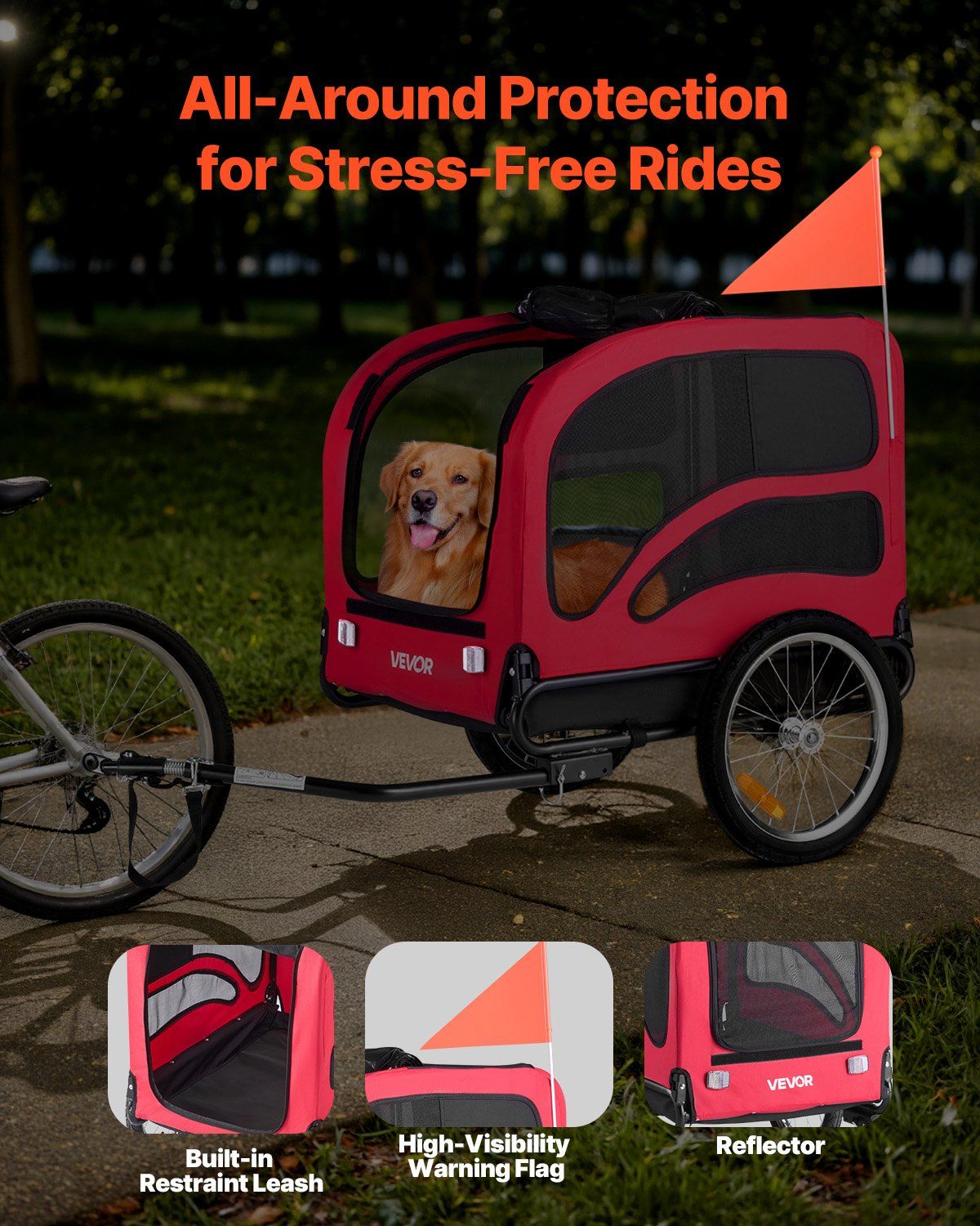 Dog Bike Trailer, Supports up to 45 kg, Pet Cart Bicycle Carrier for Small & Large Dogs, Easy Folding Frame V952-TCSCWZXCTC10QAEQQ001V0