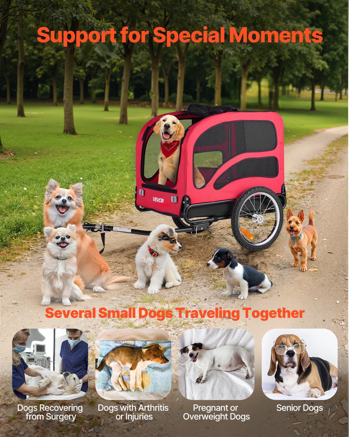Dog Bike Trailer, Supports up to 45 kg, Pet Cart Bicycle Carrier for Small & Large Dogs, Easy Folding Frame V952-TCSCWZXCTC10QAEQQ001V0