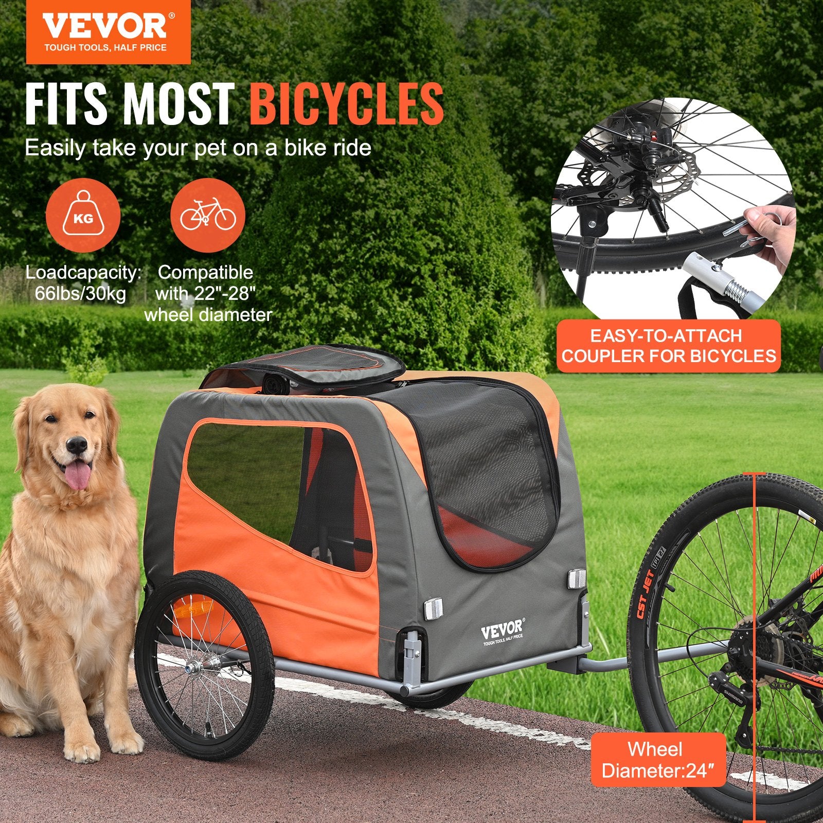 Dog Bike Trailer, Supports up to 30 kg, Pet Cart Bicycle Carrier, Easy Folding Frame with Quick Release V952-TCSCWZXCTC16LVAJAV0