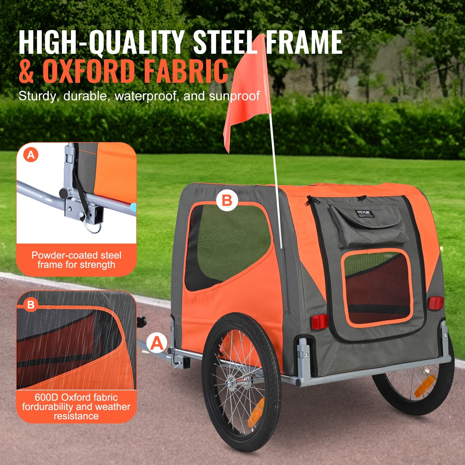 Dog Bike Trailer, Supports up to 30 kg, Pet Cart Bicycle Carrier, Easy Folding Frame with Quick Release V952-TCSCWZXCTC16LVAJAV0