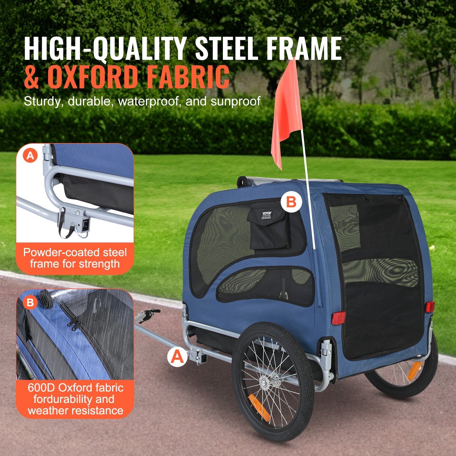 Dog Bike Trailer, Supports up to 45 kg, Pet Cart Bicycle Carrier, Easy Folding Frame with Quick Release V952-TCSCWZXCTC883T64DV0