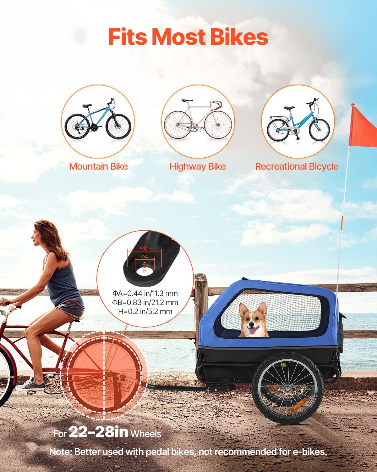 Dog Bike Trailer, Supports up to 40 kg, Pet Cart Bicycle Carrier for Small & Large Dogs, Easy Folding Frame V952-TCSCWZXCTC88AW1LH001V0