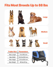 Dog Bike Trailer, Supports up to 40 kg, Pet Cart Bicycle Carrier for Small & Large Dogs, Easy Folding Frame V952-TCSCWZXCTC88AW1LH001V0