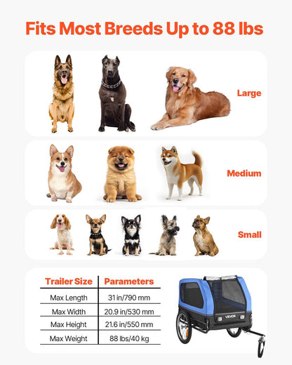 Dog Bike Trailer, Supports up to 40 kg, Pet Cart Bicycle Carrier for Small & Large Dogs, Easy Folding Frame V952-TCSCWZXCTC88AW1LH001V0