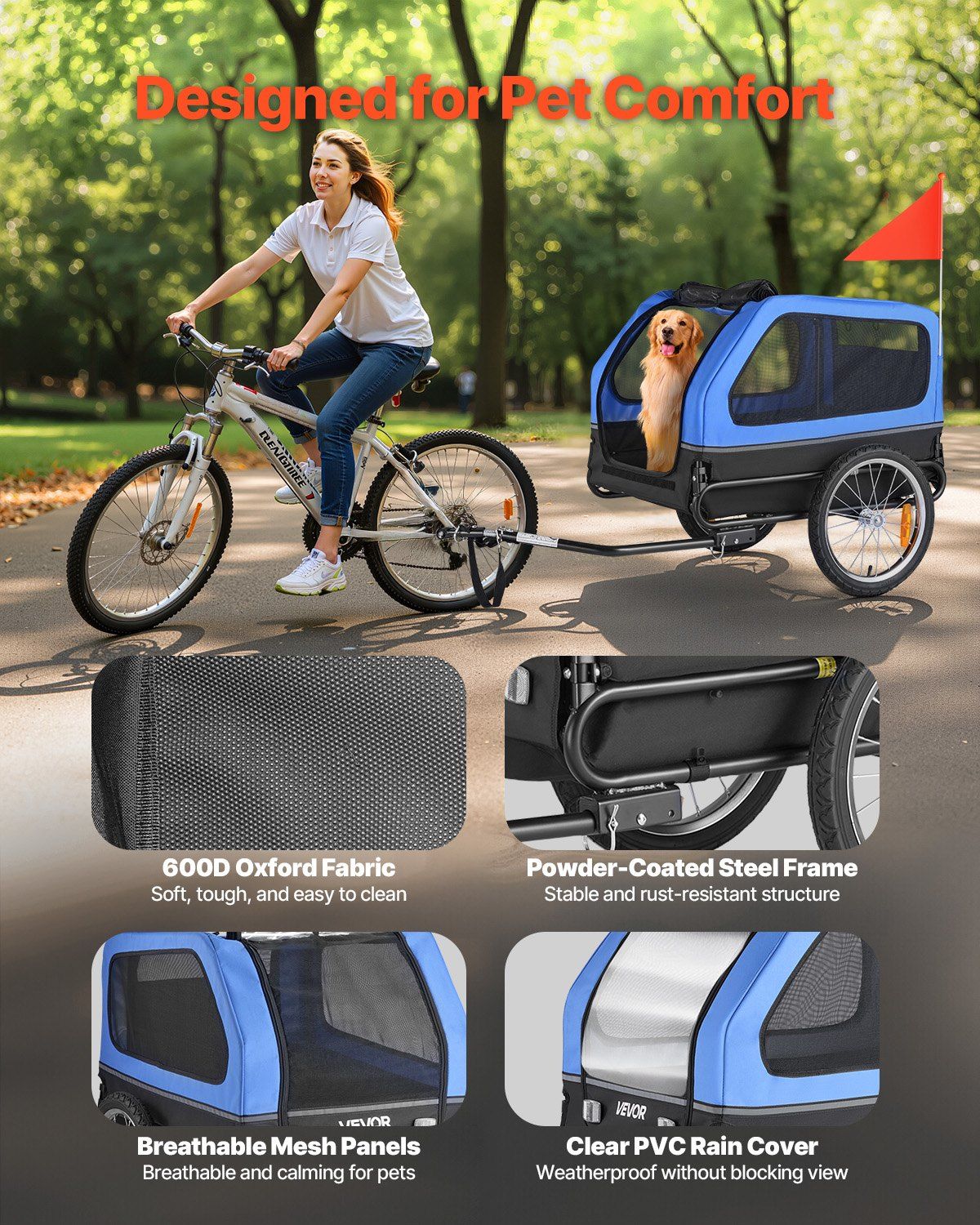 Dog Bike Trailer, Supports up to 40 kg, Pet Cart Bicycle Carrier for Small & Large Dogs, Easy Folding Frame V952-TCSCWZXCTC88AW1LH001V0
