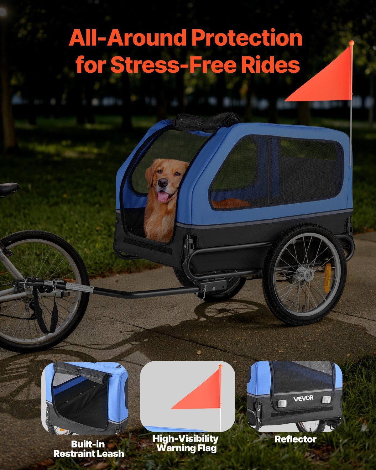 Dog Bike Trailer, Supports up to 40 kg, Pet Cart Bicycle Carrier for Small & Large Dogs, Easy Folding Frame V952-TCSCWZXCTC88AW1LH001V0