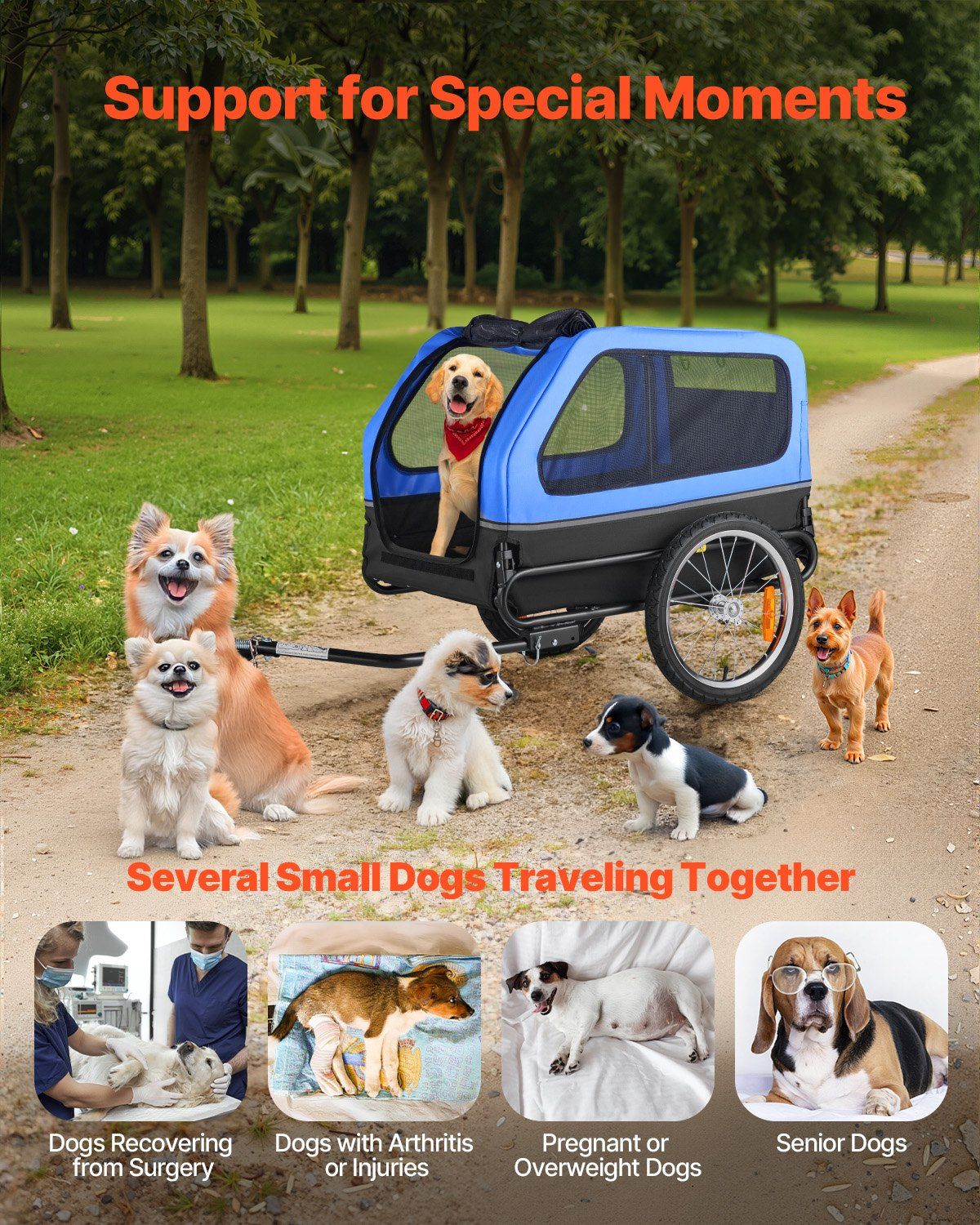 Dog Bike Trailer, Supports up to 40 kg, Pet Cart Bicycle Carrier for Small & Large Dogs, Easy Folding Frame V952-TCSCWZXCTC88AW1LH001V0