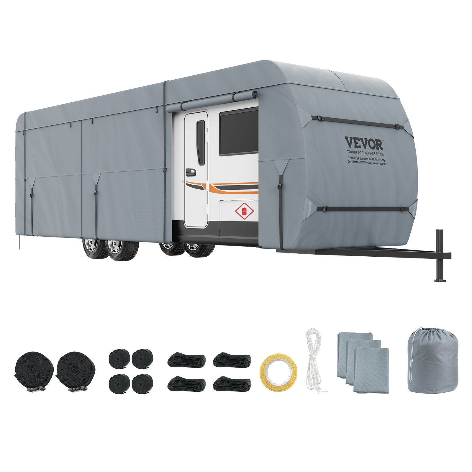 Travel Trailer Cover, 9.1-9.8m RV Cover, 4-Layer Non-Woven Fabric Camper Cover, Waterproof, Windproof And V952-TCSFCCYTGSFCVZTTJV0