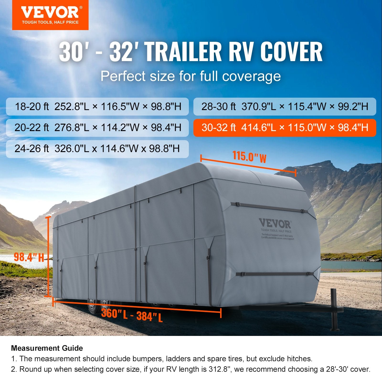 Travel Trailer Cover, 9.1-9.8m RV Cover, 4-Layer Non-Woven Fabric Camper Cover, Waterproof, Windproof And V952-TCSFCCYTGSFCVZTTJV0
