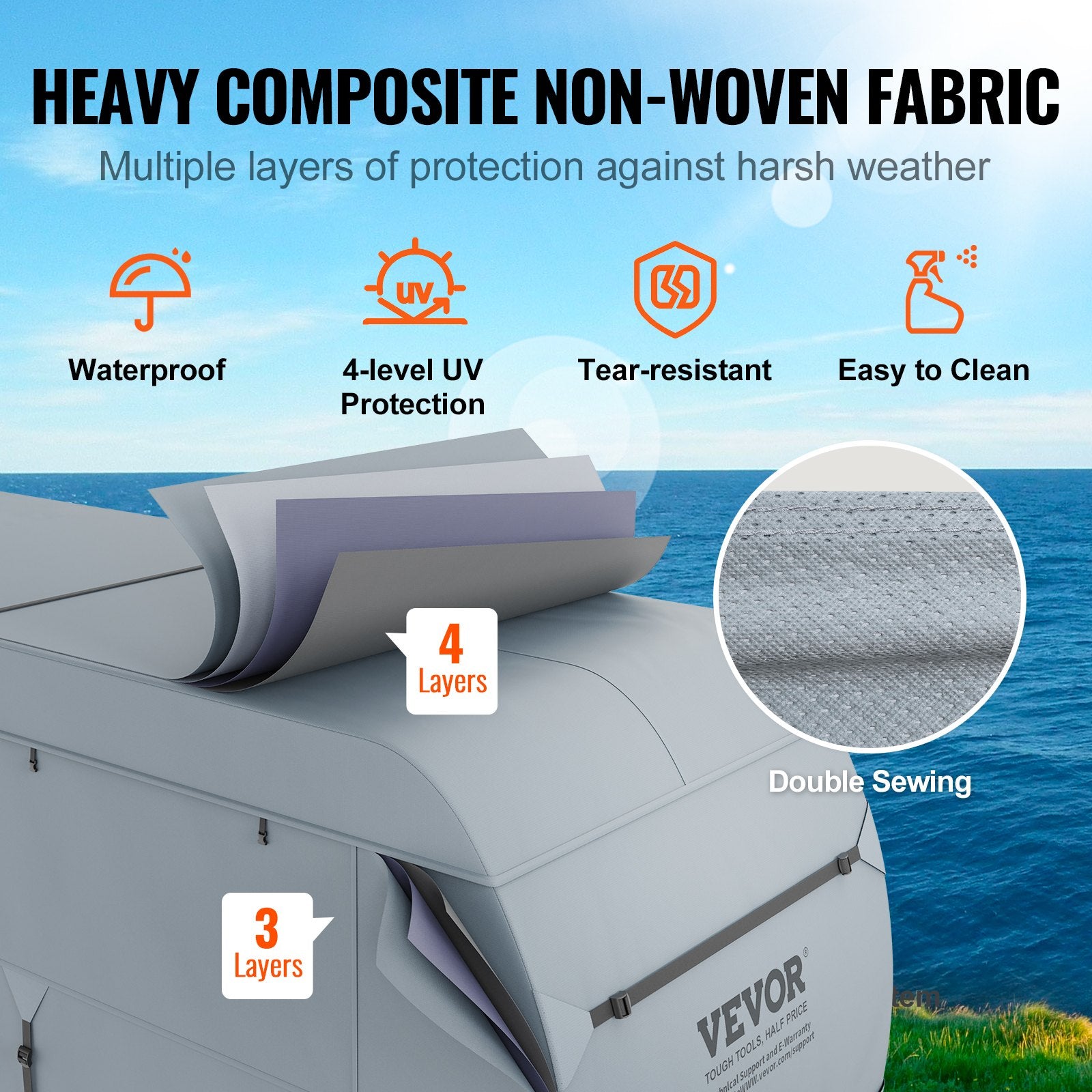 Travel Trailer Cover, 9.1-9.8m RV Cover, 4-Layer Non-Woven Fabric Camper Cover, Waterproof, Windproof And V952-TCSFCCYTGSFCVZTTJV0