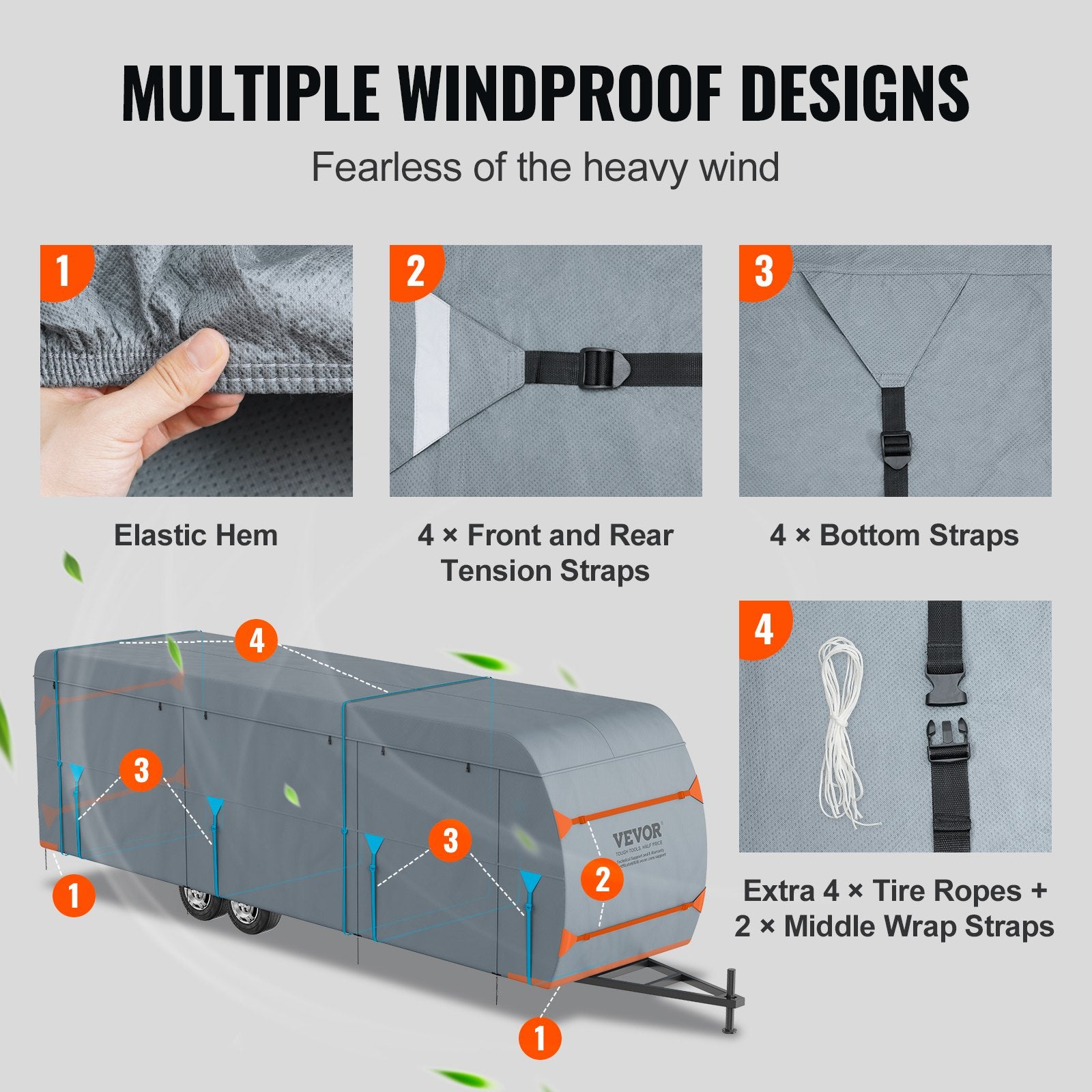 Travel Trailer Cover, 9.1-9.8m RV Cover, 4-Layer Non-Woven Fabric Camper Cover, Waterproof, Windproof And V952-TCSFCCYTGSFCVZTTJV0