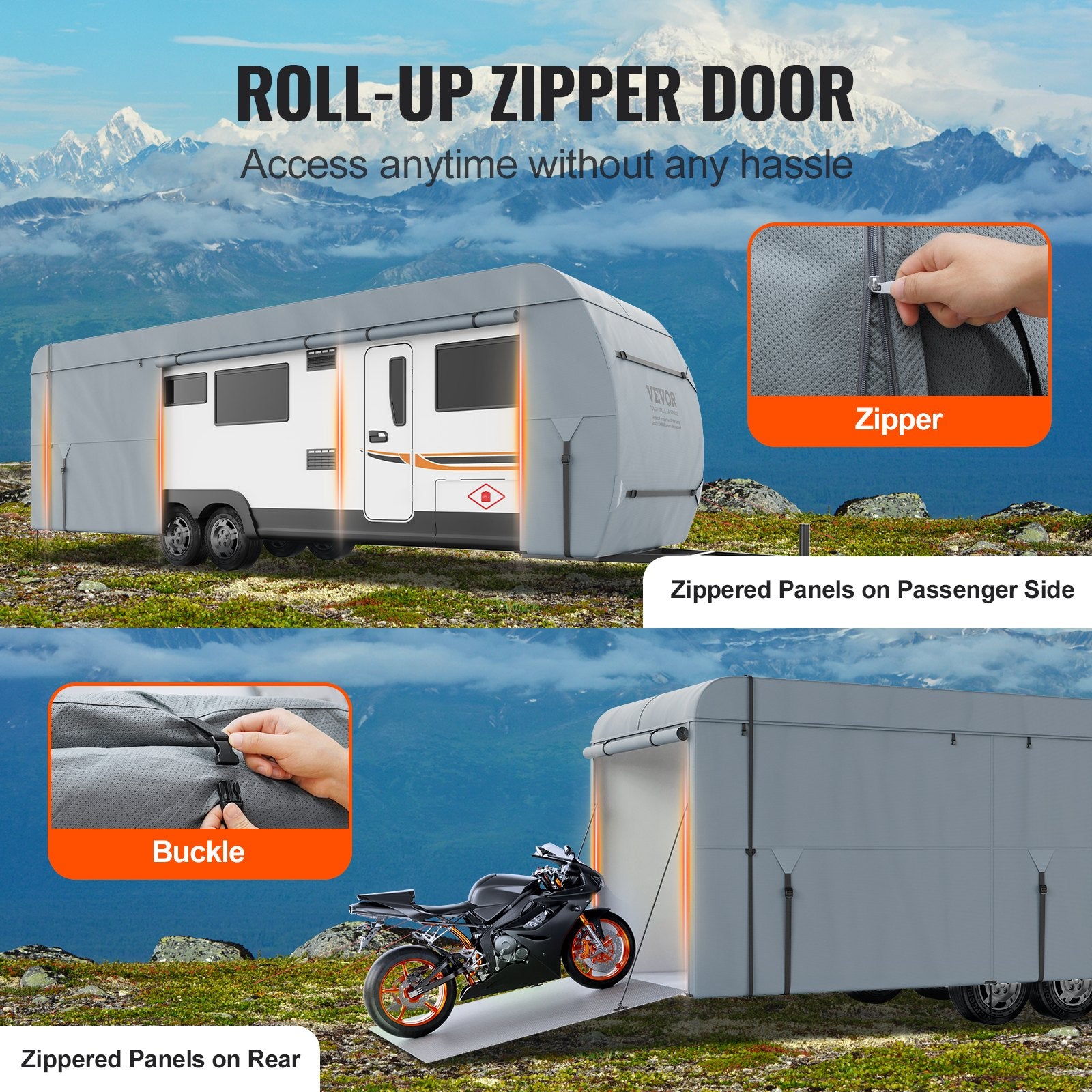 Travel Trailer Cover, 9.1-9.8m RV Cover, 4-Layer Non-Woven Fabric Camper Cover, Waterproof, Windproof And V952-TCSFCCYTGSFCVZTTJV0