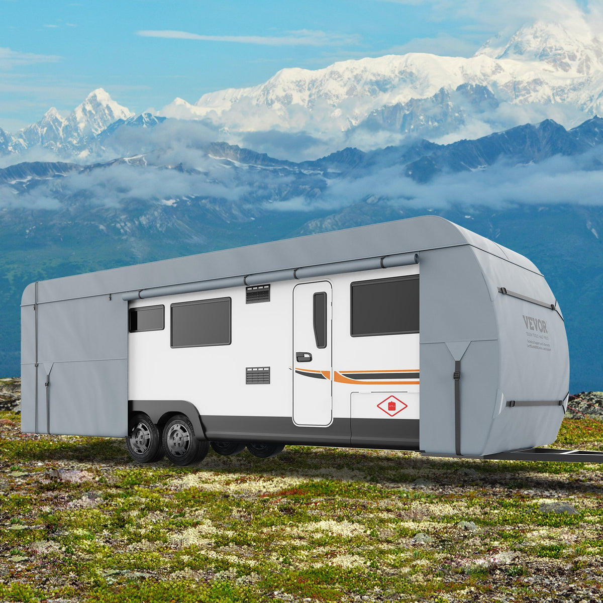 Travel Trailer Cover, 9.1-9.8m RV Cover, 4-Layer Non-Woven Fabric Camper Cover, Waterproof, Windproof And V952-TCSFCCYTGSFCVZTTJV0