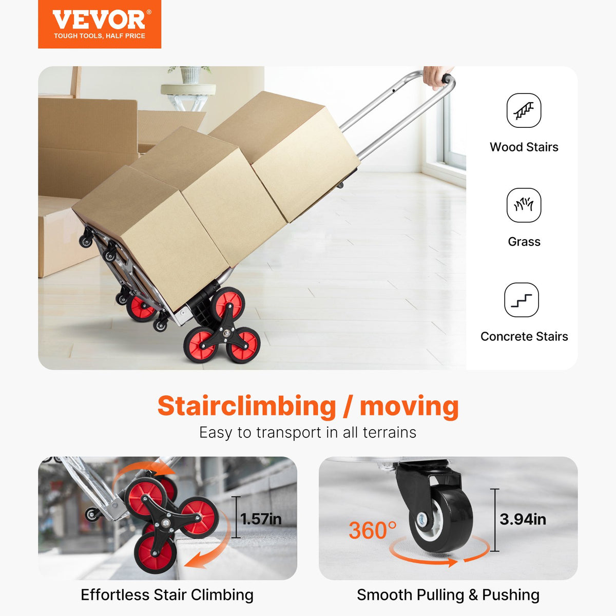 Stair Climbing Cart Heavy Duty Folding Hand Truck Dolly 118 kg 10 Wheels V952-TCSPLCYS260LDSY04V0