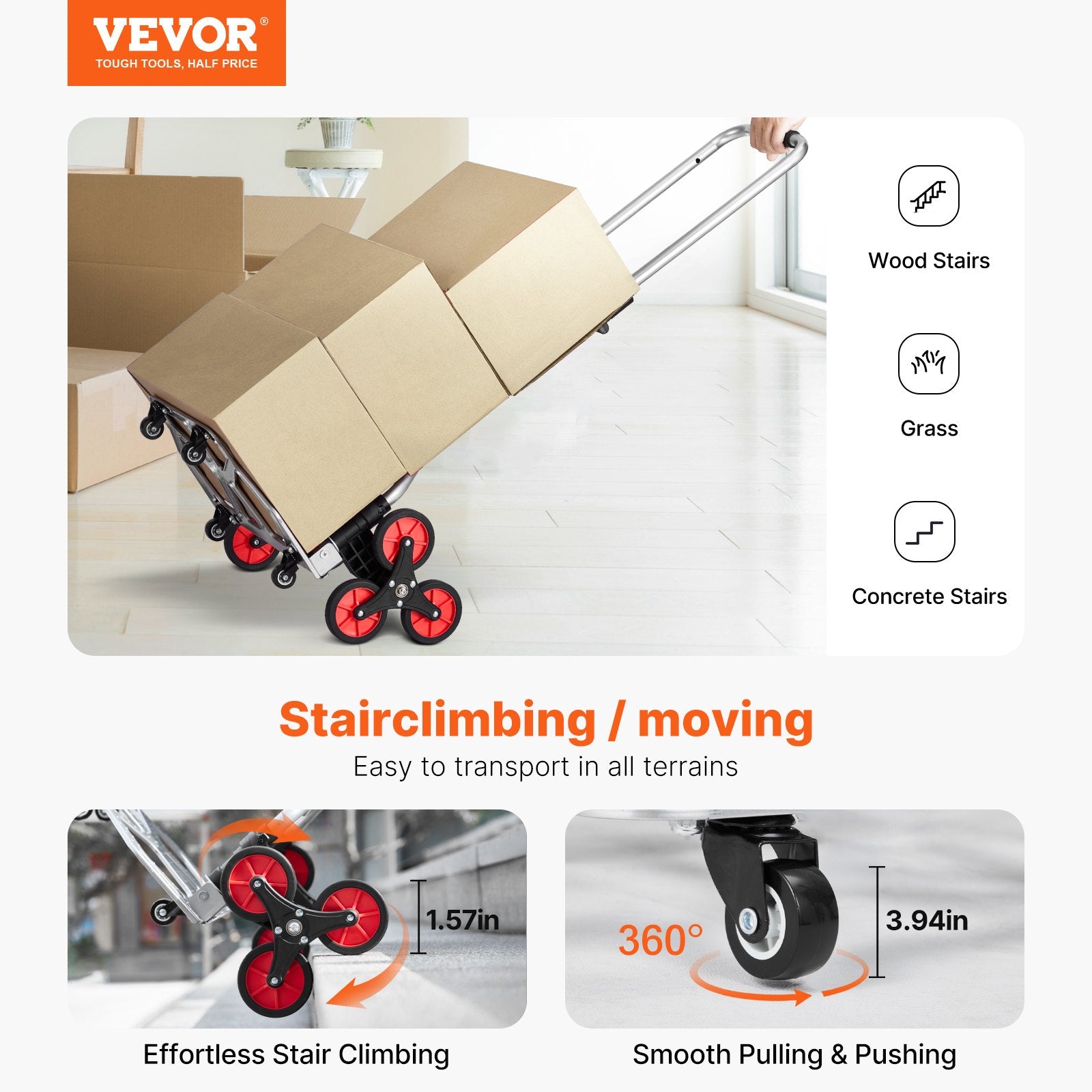 Stair Climbing Cart Heavy Duty Folding Hand Truck Dolly 118 kg 10 Wheels V952-TCSPLCYS260LDSY04V0