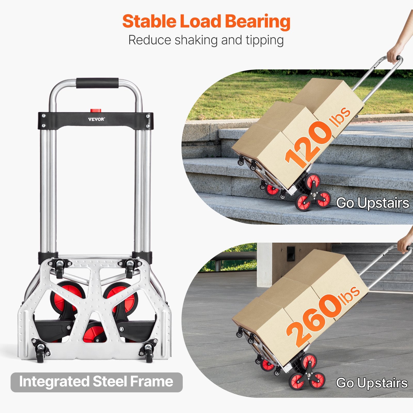Stair Climbing Cart Heavy Duty Folding Hand Truck Dolly 118 kg 10 Wheels V952-TCSPLCYS260LDSY04V0
