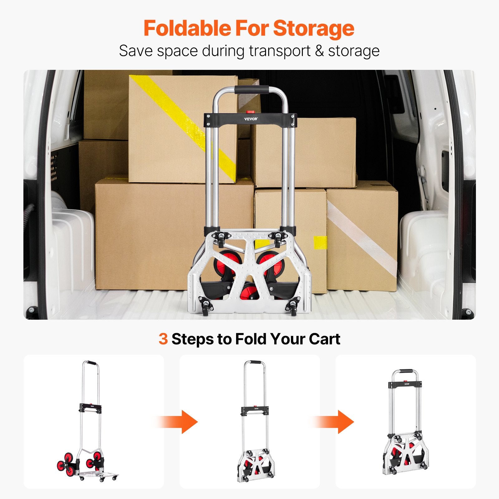Stair Climbing Cart Heavy Duty Folding Hand Truck Dolly 118 kg 10 Wheels V952-TCSPLCYS260LDSY04V0