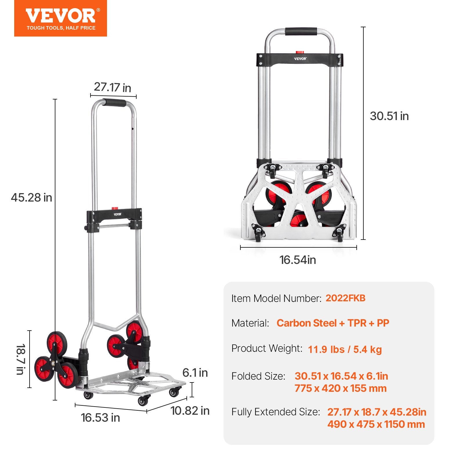 Stair Climbing Cart Heavy Duty Folding Hand Truck Dolly 118 kg 10 Wheels V952-TCSPLCYS260LDSY04V0