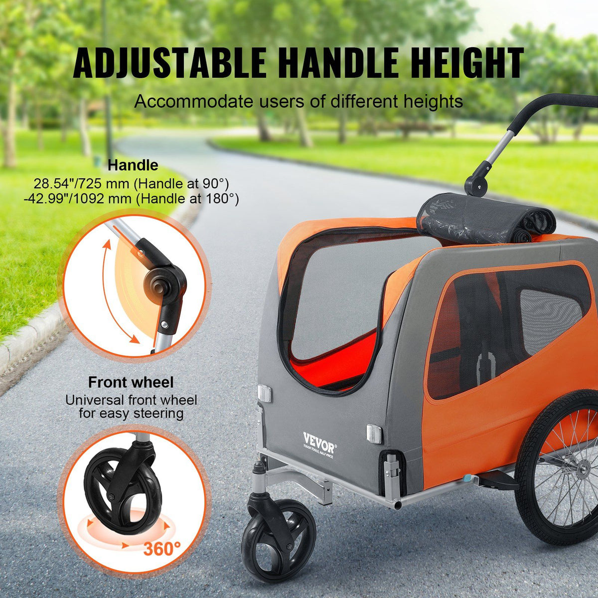 Dog Bike Trailer, Supports up to 30 kg, 2-in-1 Pet Stroller Cart Bicycle Carrier, Easy Folding Cart Frame V952-TCTCLYSCWZXCMJR9ZV0