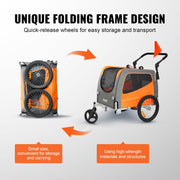 Dog Bike Trailer, Supports up to 30 kg, 2-in-1 Pet Stroller Cart Bicycle Carrier, Easy Folding Cart Frame V952-TCTCLYSCWZXCMJR9ZV0