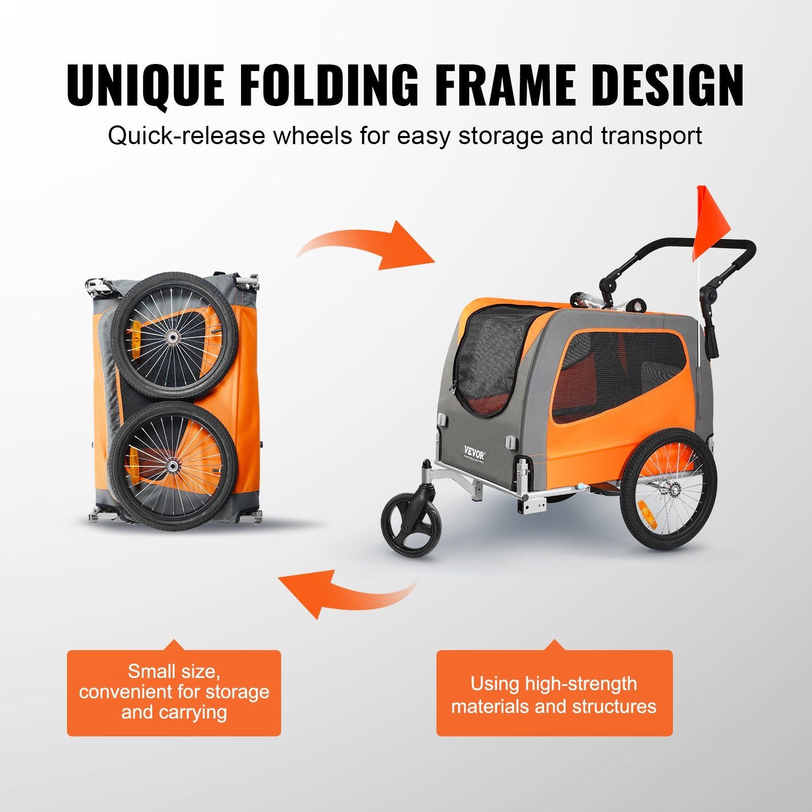 Dog Bike Trailer, Supports up to 30 kg, 2-in-1 Pet Stroller Cart Bicycle Carrier, Easy Folding Cart Frame V952-TCTCLYSCWZXCMJR9ZV0