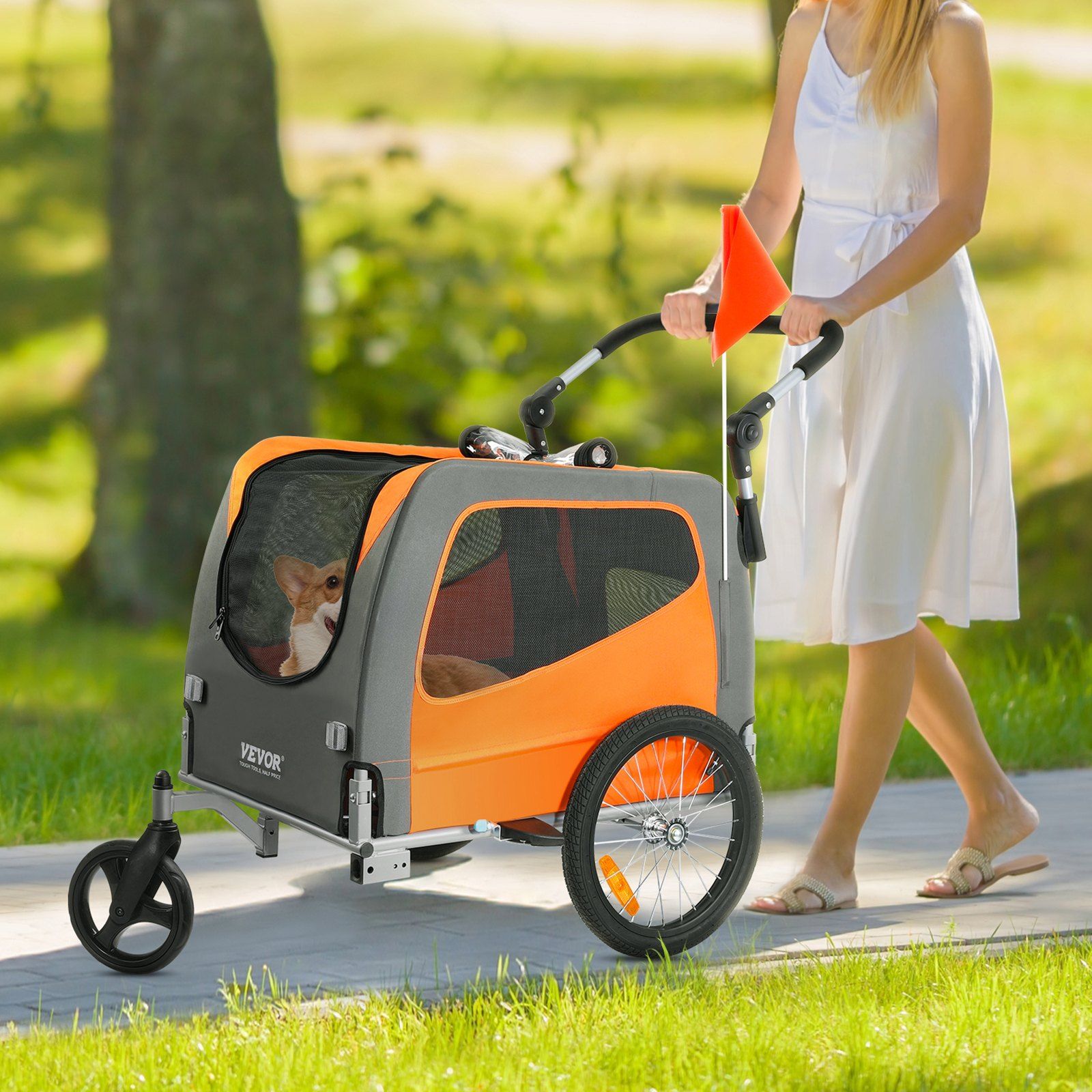 Dog Bike Trailer, Supports up to 30 kg, 2-in-1 Pet Stroller Cart Bicycle Carrier, Easy Folding Cart Frame V952-TCTCLYSCWZXCMJR9ZV0