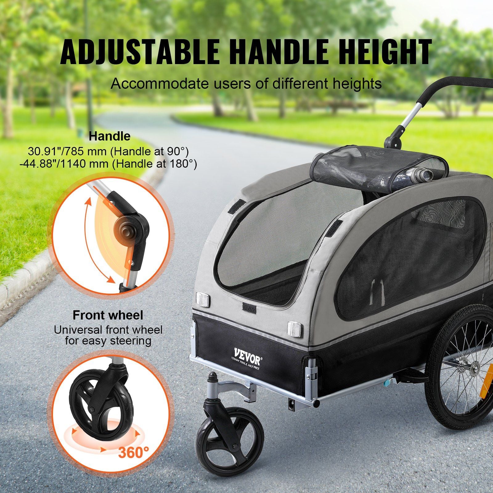 Dog Bike Trailer, Supports up to 40 kg, 2-in-1 Pet Stroller Cart Bicycle Carrier, Easy Folding Cart Frame V952-TCTCLYSCWZXCSF5IBV0