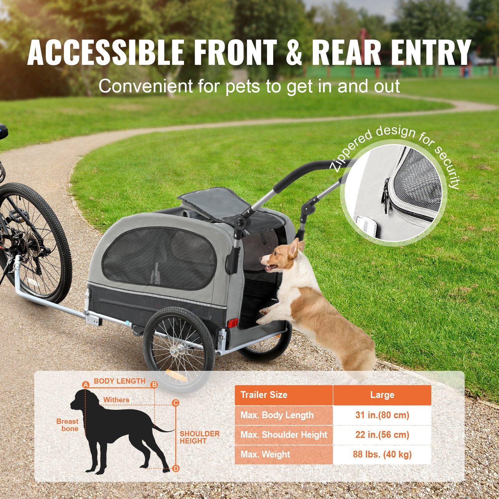 Dog Bike Trailer, Supports up to 40 kg, 2-in-1 Pet Stroller Cart Bicycle Carrier, Easy Folding Cart Frame V952-TCTCLYSCWZXCSF5IBV0