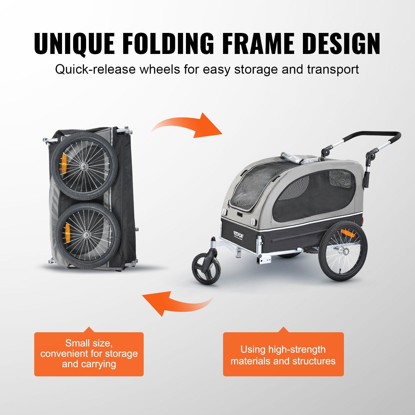 Dog Bike Trailer, Supports up to 40 kg, 2-in-1 Pet Stroller Cart Bicycle Carrier, Easy Folding Cart Frame V952-TCTCLYSCWZXCSF5IBV0