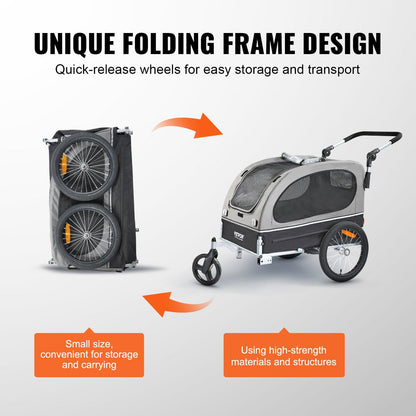 Dog Bike Trailer, Supports up to 40 kg, 2-in-1 Pet Stroller Cart Bicycle Carrier, Easy Folding Cart Frame V952-TCTCLYSCWZXCSF5IBV0