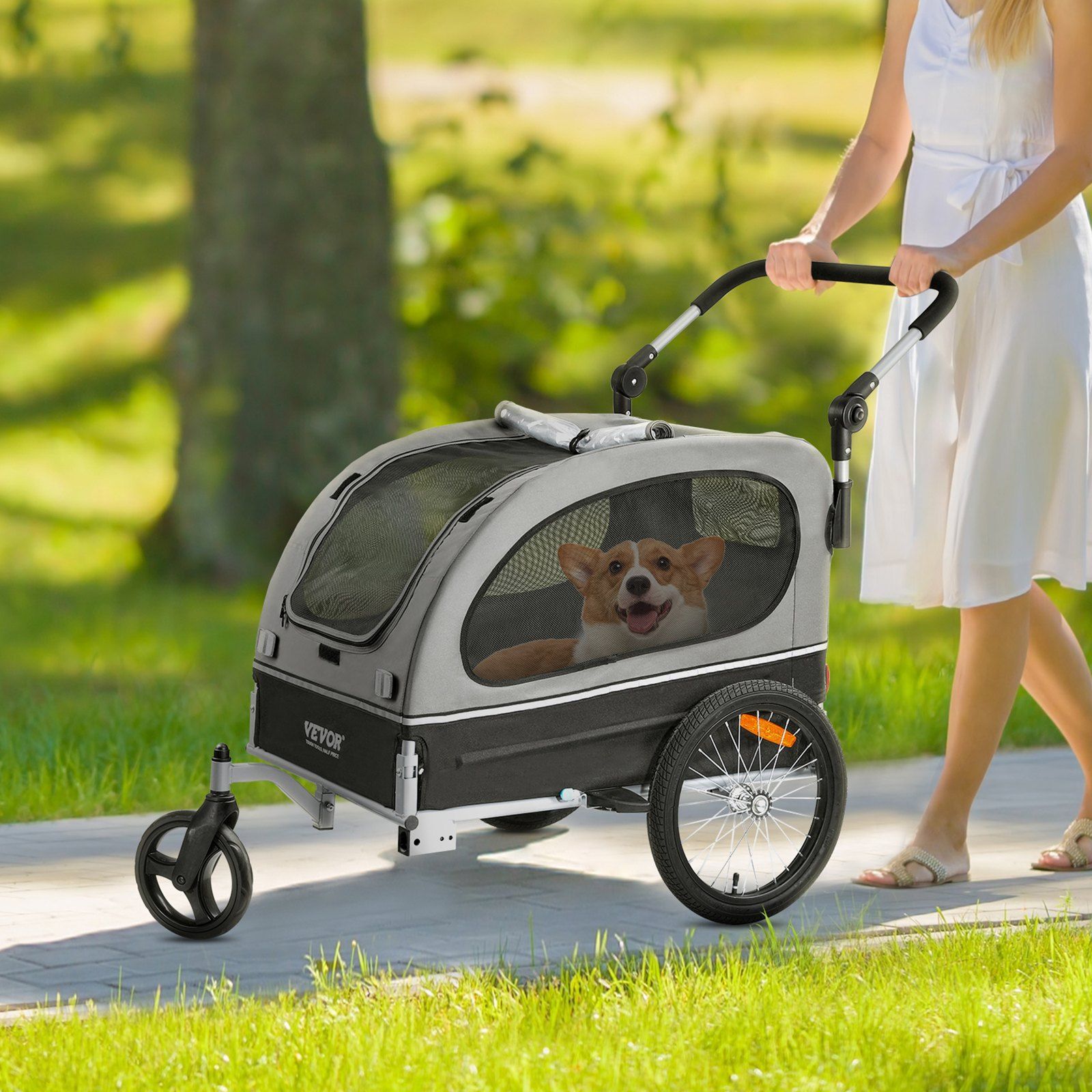 Dog Bike Trailer, Supports up to 40 kg, 2-in-1 Pet Stroller Cart Bicycle Carrier, Easy Folding Cart Frame V952-TCTCLYSCWZXCSF5IBV0