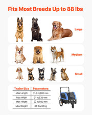 Dog Bike Trailer, Supports up to 40 kg, 2-in-1 Pet Stroller Cart Bicycle Carrier for Small & Large Dogs, Easy V952-TCTCLYSCWZXCV6PKI001V0