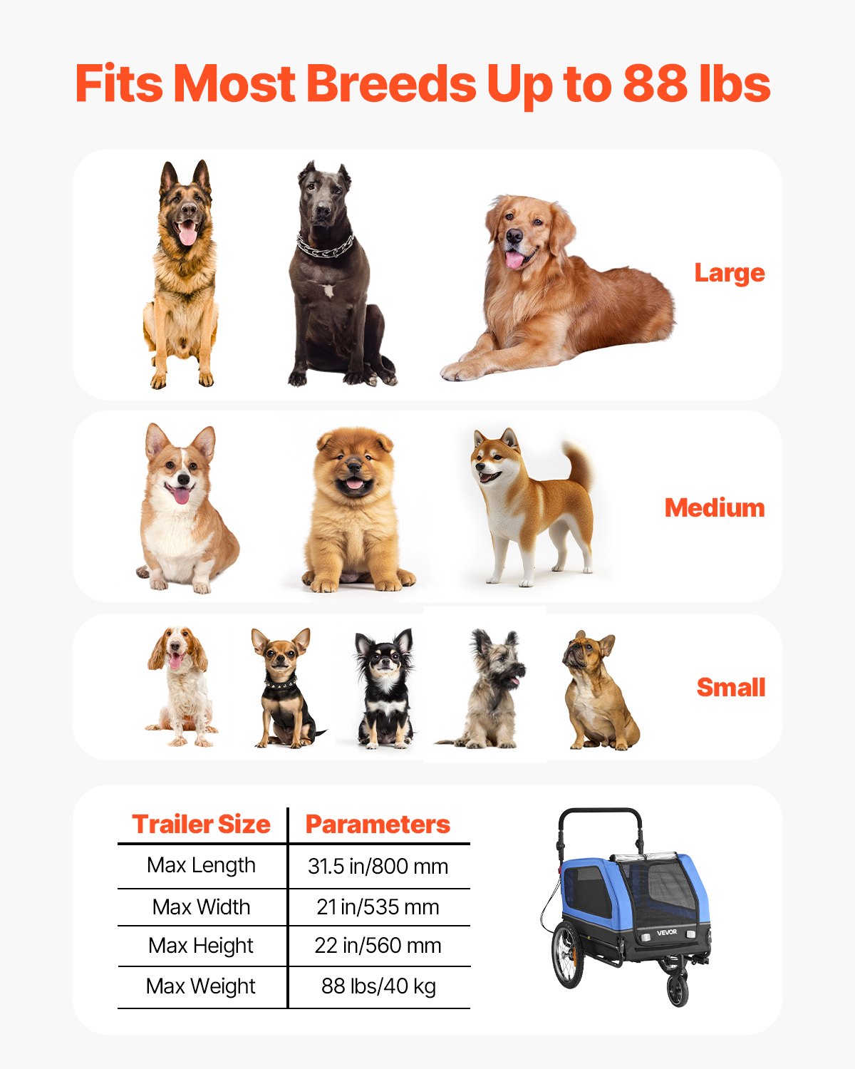 Dog Bike Trailer, Supports up to 40 kg, 2-in-1 Pet Stroller Cart Bicycle Carrier for Small & Large Dogs, Easy V952-TCTCLYSCWZXCV6PKI001V0