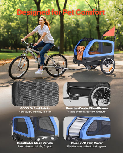 Dog Bike Trailer, Supports up to 40 kg, 2-in-1 Pet Stroller Cart Bicycle Carrier for Small & Large Dogs, Easy V952-TCTCLYSCWZXCV6PKI001V0