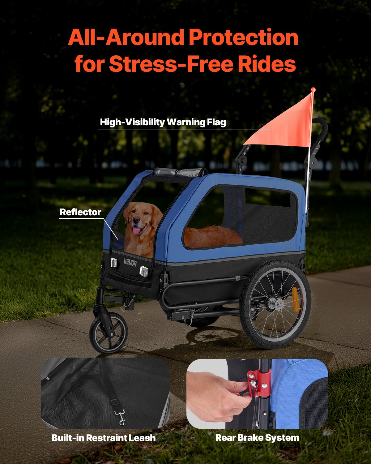 Dog Bike Trailer, Supports up to 40 kg, 2-in-1 Pet Stroller Cart Bicycle Carrier for Small & Large Dogs, Easy V952-TCTCLYSCWZXCV6PKI001V0