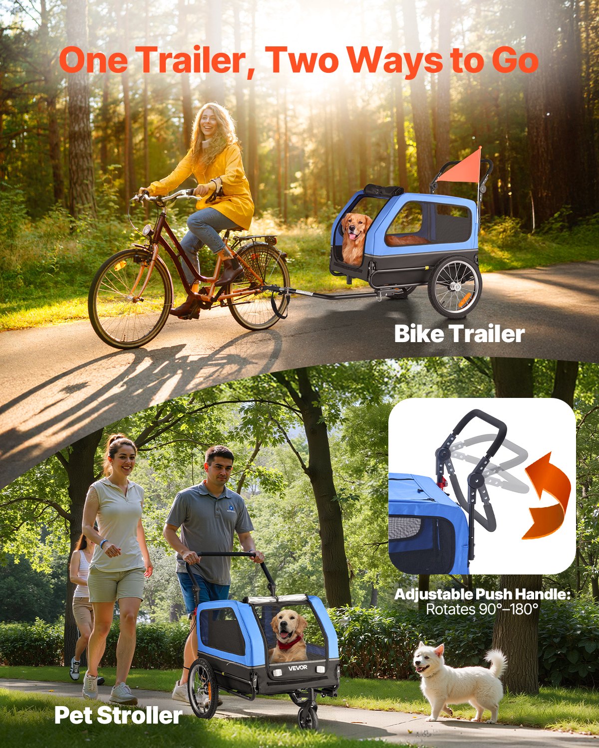 Dog Bike Trailer, Supports up to 40 kg, 2-in-1 Pet Stroller Cart Bicycle Carrier for Small & Large Dogs, Easy V952-TCTCLYSCWZXCV6PKI001V0