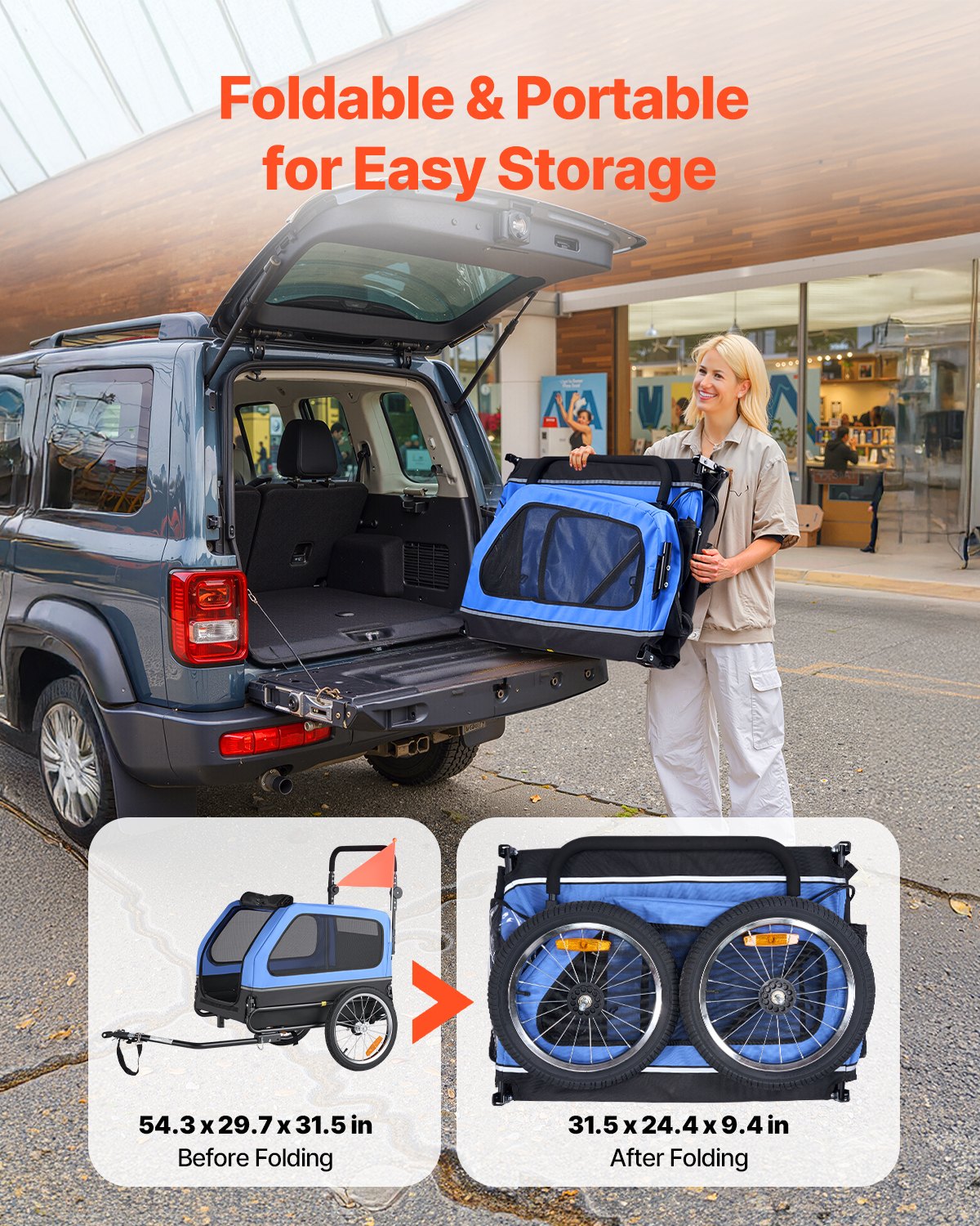 Dog Bike Trailer, Supports up to 40 kg, 2-in-1 Pet Stroller Cart Bicycle Carrier for Small & Large Dogs, Easy V952-TCTCLYSCWZXCV6PKI001V0