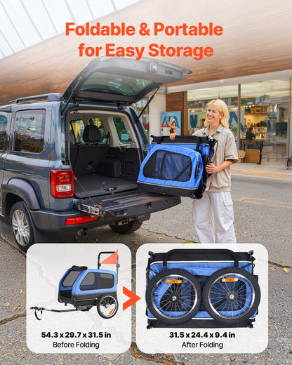 Dog Bike Trailer, Supports up to 40 kg, 2-in-1 Pet Stroller Cart Bicycle Carrier for Small & Large Dogs, Easy V952-TCTCLYSCWZXCV6PKI001V0