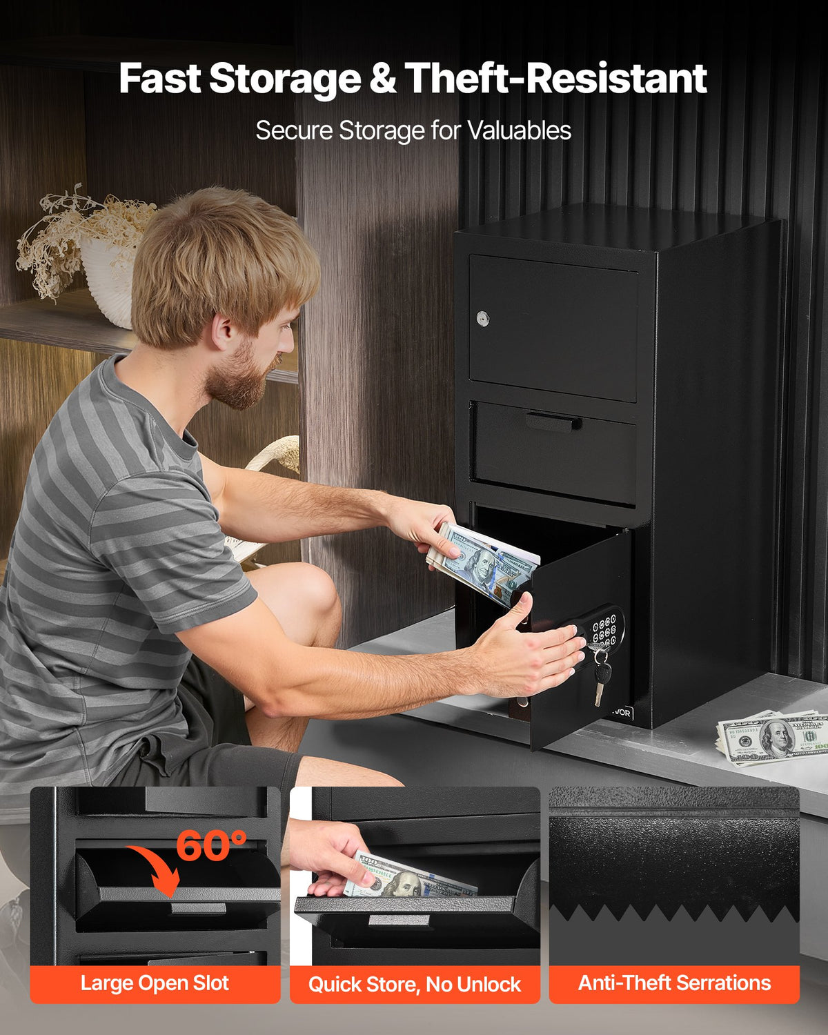 3.6 Cubic Feet Drop Safe, Large Capacity Front Drop Slot Safe Box with Digital Keypad, Heavy Duty 3 Tiers V952-TDSBXJ1378131EP8M001V9