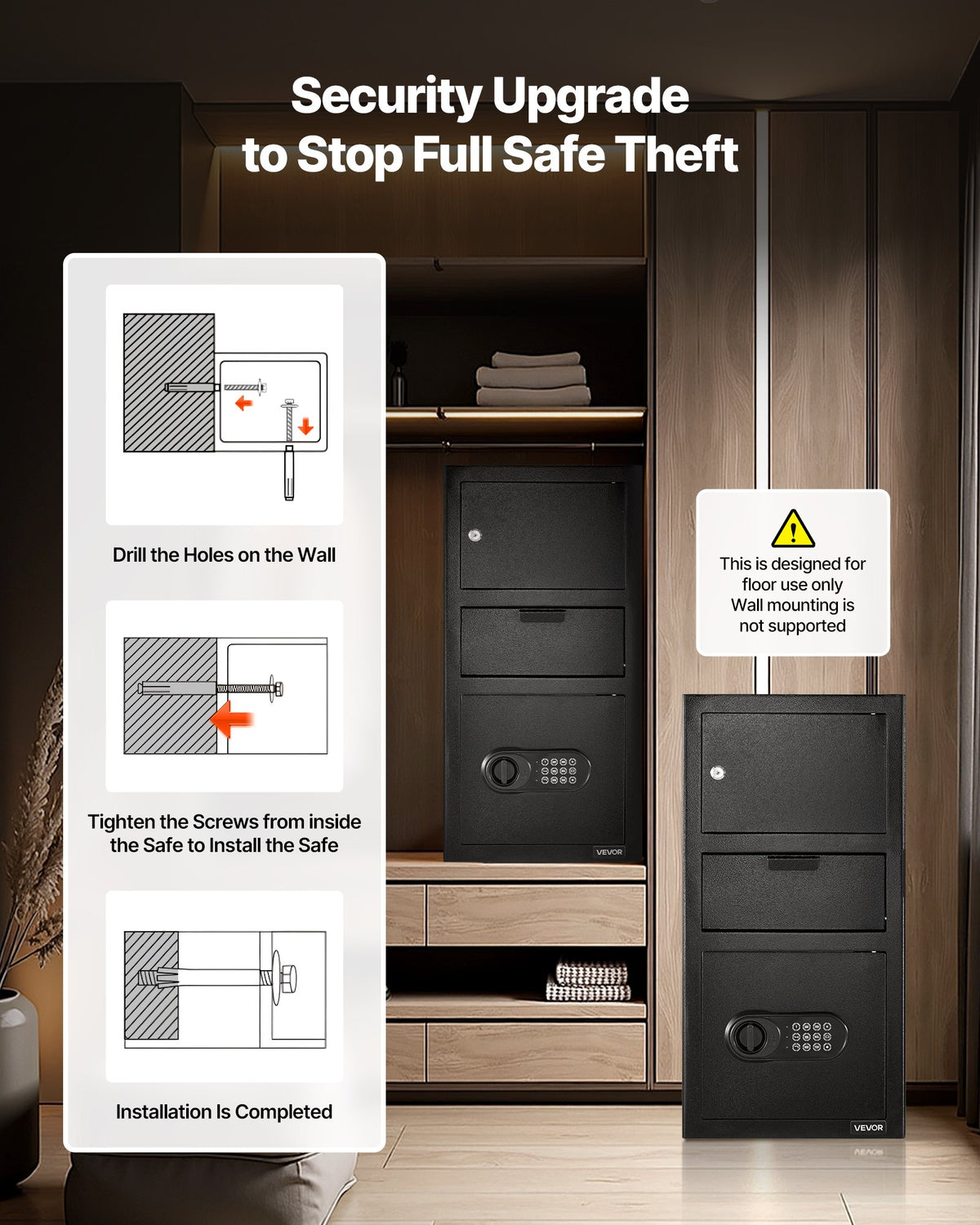 3.6 Cubic Feet Drop Safe, Large Capacity Front Drop Slot Safe Box with Digital Keypad, Heavy Duty 3 Tiers V952-TDSBXJ1378131EP8M001V9