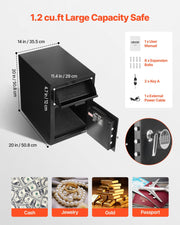 1.2 Cubic Feet Drop Safe, Large Capacity Front Drop Slot Safe Box with Digital Keypad, Heavy Duty 2 Tiers V952-TDSBXJ141420DFPNC001V9