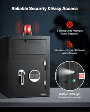 1.2 Cubic Feet Drop Safe, Large Capacity Front Drop Slot Safe Box with Digital Keypad, Heavy Duty 2 Tiers V952-TDSBXJ141420DFPNC001V9