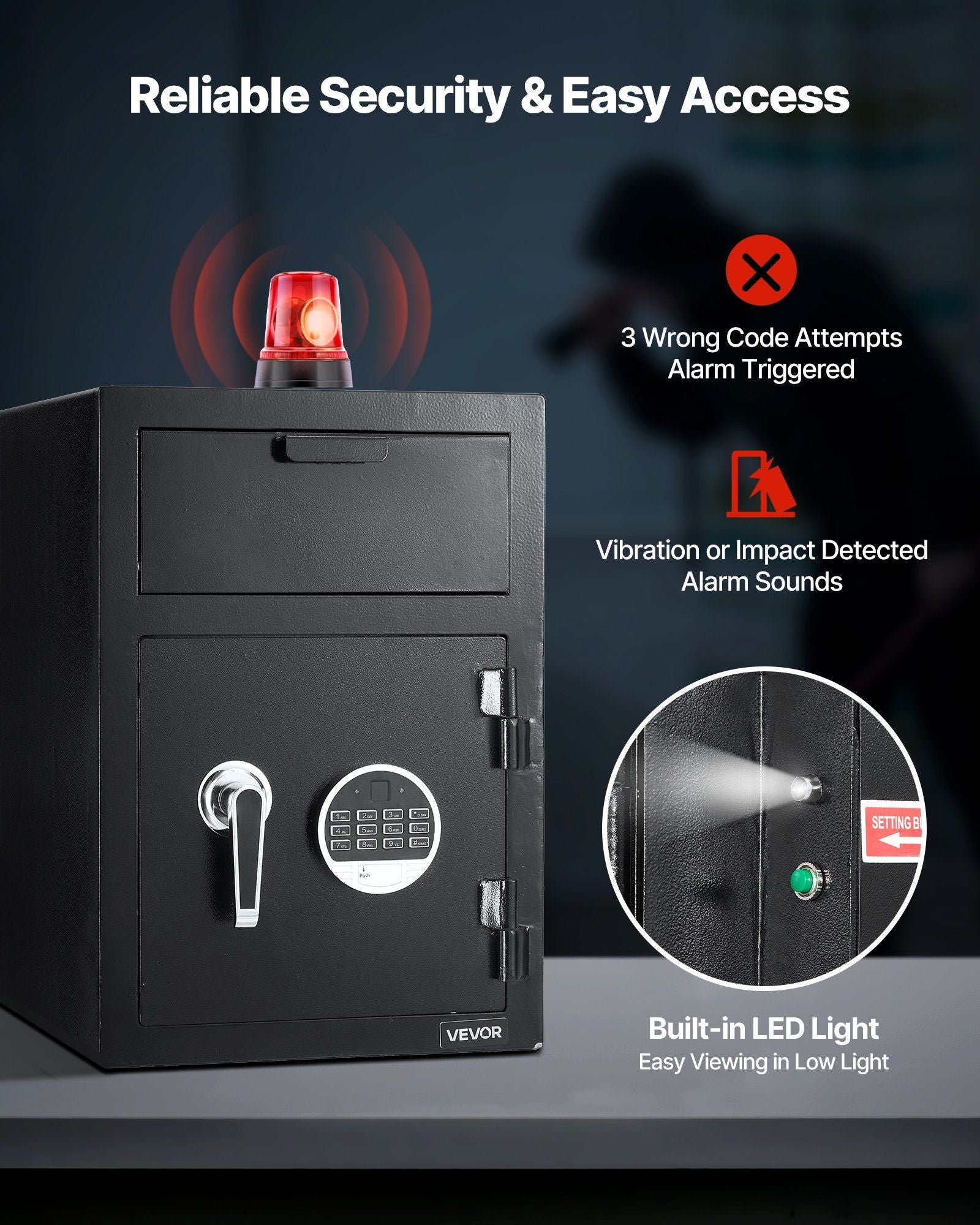1.2 Cubic Feet Drop Safe, Large Capacity Front Drop Slot Safe Box with Digital Keypad, Heavy Duty 2 Tiers V952-TDSBXJ141420DFPNC001V9